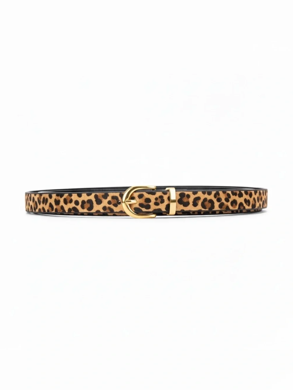 Halogen Trouser Fit Leopard Haircalf Belt Gold Buckle Animal Print Waist Belt